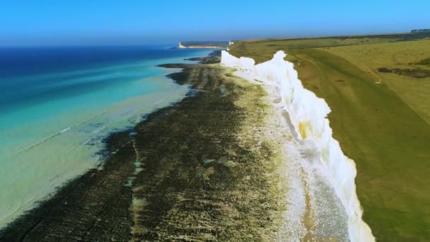 Vlucht Witte Klippen Van Kust Van Zuid Engeland Lucht Mening — Stockvideo