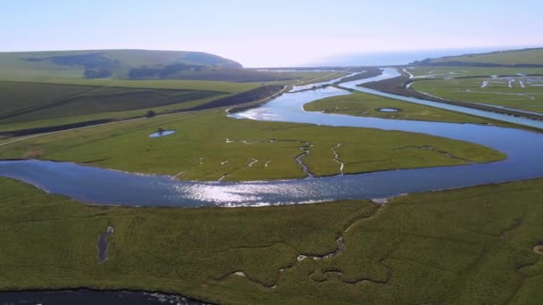 Bäckar Seven Sisters Country Park England Satellitvy — Stockvideo