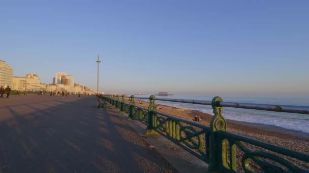 Schöner Brighton Beach Und Spaziergang Meer Abend Brighton England Februar — Stockvideo