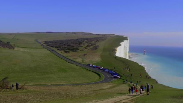 Witte Kliffen Van Seven Sisters Aan Zuidkust Van Engeland Eastbourne — Stockvideo