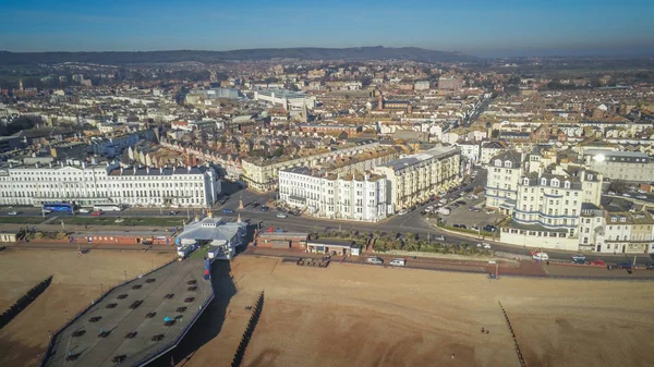Aerial view over the city of Eastbourne in England