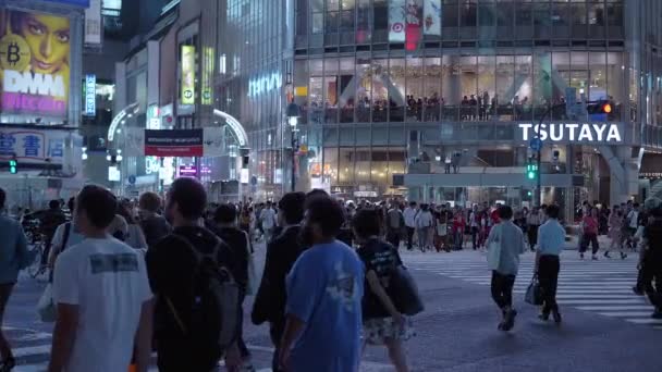 Tokyo Shibuya nachts - een drukke en populaire wijk in de stad - Tokio, Japan - 12 juni, 2018 — Stockvideo