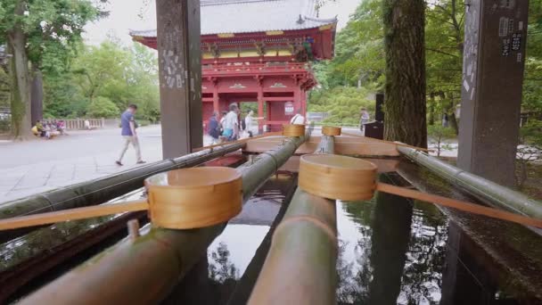 Rituele zuivering fontein op een Japans tempel - Tokio, Japan - 12 juni, 2018 — Stockvideo