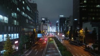Tokyo sokak görünümü ve şehir trafiği gece