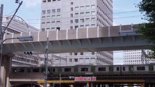 Érkező és induló vonatok Tokió állomás - a központi pályaudvar a város - Tokyo, Japán - 2018. június 19. — Stock videók
