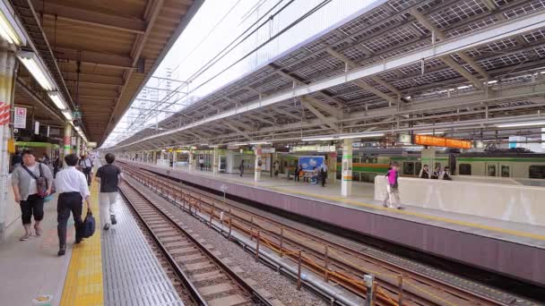 Plataforma Ferroviária na Estação de Tóquio - TOKYO, JAPÃO - JUNHO 12, 2018 — Vídeo de Stock