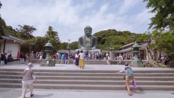 Παγκόσμια διάσημο Βούδα Daibutsu - το μεγάλο άγαλμα του Βούδα στην Καμακούρα - Τόκιο, Ιαπωνία - 12 Ιουνίου 2018 — Αρχείο Βίντεο
