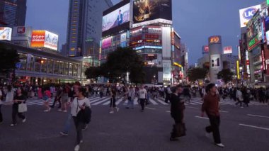 Shibuya, Tokyo - meşgul yer - Tokyo, Japonya - 12 Haziran 2018 Crossing