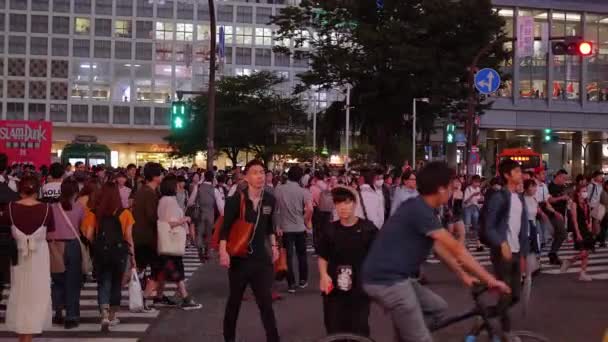 Cientos de personas cruzan la calle en Tokio Shibuya - TOKYO, JAPÓN - 12 DE JUNIO DE 2018 — Vídeos de Stock