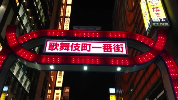 Kabukicho Gate in Shinjuku - night life in Tokyo - TOKYO, JAPAN - JUNE 17, 2018 — Stock Video