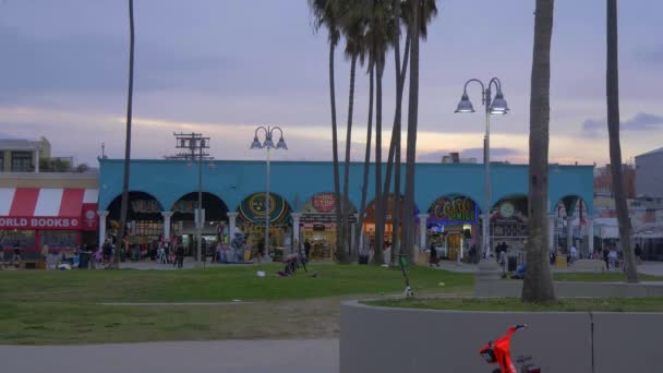 Venice Beach South Ocean Walk på kvällen - CALIFORNIA, USA - 18 mars 2019 — Stockvideo