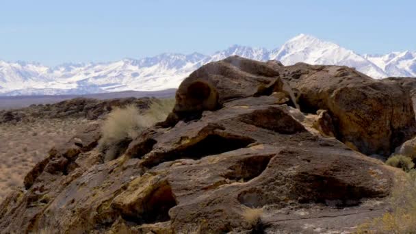 Oude Petroglyfen in Chalfant Valley in het oosten van Sierra — Stockvideo