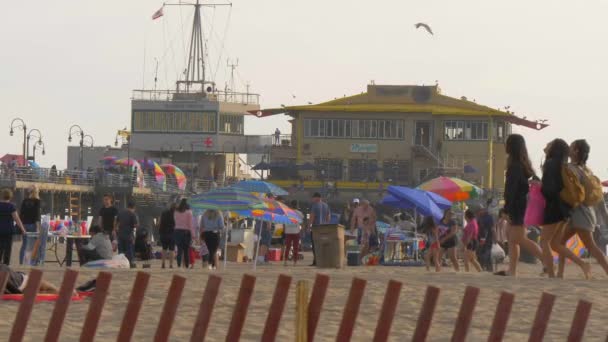 Playa de Santa Mónica en un caluroso día de verano - LOS ÁNGELES, EE.UU. - 29 DE MARZO DE 2019 — Vídeos de Stock