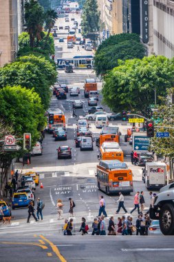 Downtown Los Angeles Bunker Hill sokak görünümü - Kaliforniya, Amerika Birleşik Devletleri - 18 Mart 2019