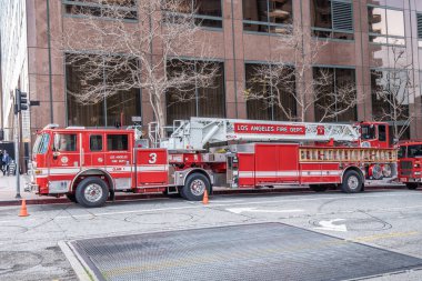 Los Angeles İtfaiye Arabası şehir merkezinde - Kaliforniya, Amerika Birleşik Devletleri - 18 Mart 2019