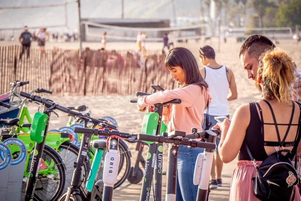 Rental bikes at Santa Monica Beach - LOS ANGELES, USA - MARCH 29, 2019 — Stock Photo, Image