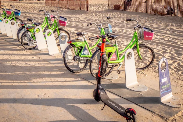 Rental bikes at Santa Monica Beach - LOS ANGELES, USA - MARCH 29, 2019 — Stock Photo, Image