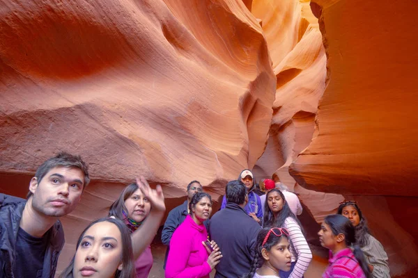 stock image Walking tour through Lower Antelope Canyon in Arizona - UTAH, USA - MARCH 20, 2019