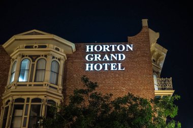 Horton Grand Hotel at historic Gaslamp Quarter San Diego by night - California, Usa - 18 Mart 2019