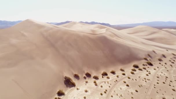 Полет над песчаными дюнами в пустыне — стоковое видео