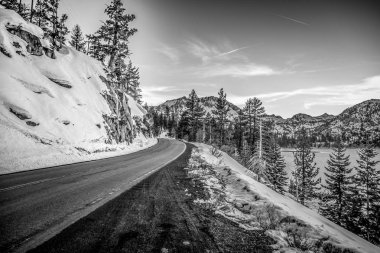 Kışın Inyo Ulusal Ormanı'ndan geçen yol