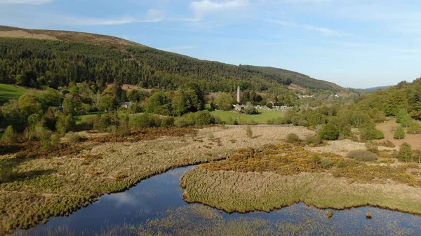 Voo Drone Sobre Glendalough Famoso Marco Irlanda Fotografia Viagem — Fotografia de Stock