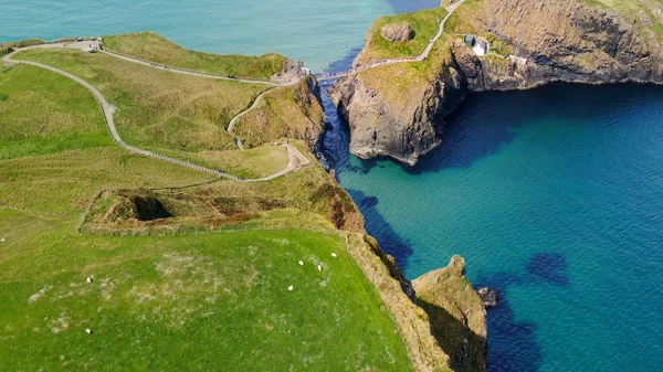 Luftaufnahme Über Die Carrick Rede Seilbrücke Nordirland Reisefotos — Stockfoto