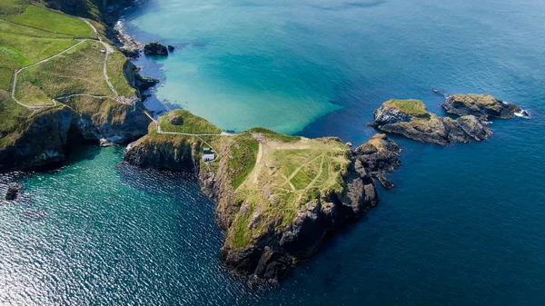 Aerial View Carrick Rede Rope Bridge North Ireland Travel Photography — Stock Photo, Image