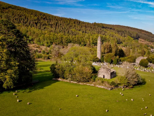 Стародавні Монастирі Глендал Віклов Горах Ірландії Аерофотозйомка — стокове фото