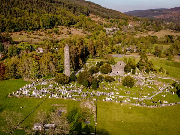 Стародавні Монастирі Глендал Віклов Горах Ірландії Аерофотозйомка — стокове фото