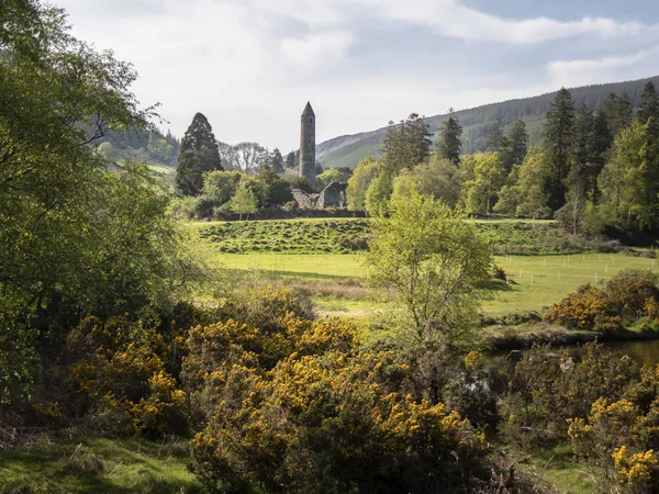 Famosa Monastia Antiga Glendalough Nas Montanhas Wicklow Irlanda Viagens — Fotografia de Stock