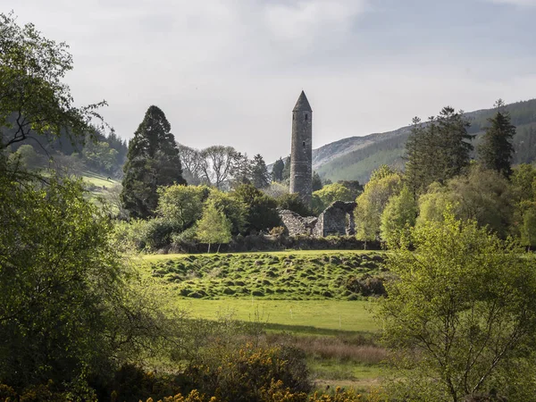 Famosa Monastia Antiga Glendalough Nas Montanhas Wicklow Irlanda Viagens — Fotografia de Stock