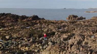 İrlanda 'nın yeşil doğasının tadını çıkaran genç bir kadın.  