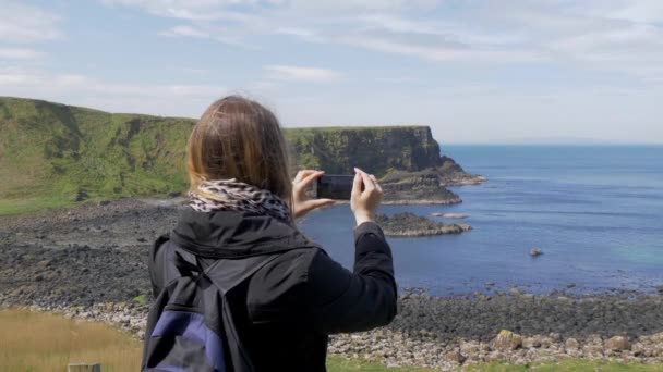 Giants Causeway Popularny Punkt Orientacyjny Irlandii Północnej Fotografia Podróżnicza — Wideo stockowe