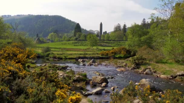 Wunderschöne Landschaft Von Glendalough Den Kornbergen Irlands — Stockvideo