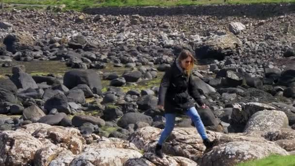 Giants Causeway Popularny Punkt Orientacyjny Irlandii Północnej Fotografia Podróżnicza — Wideo stockowe