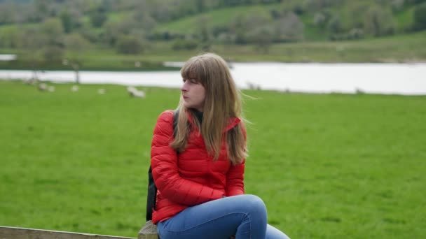 Young Woman Enjoying Wonderful Green Nature Ireland — ストック動画