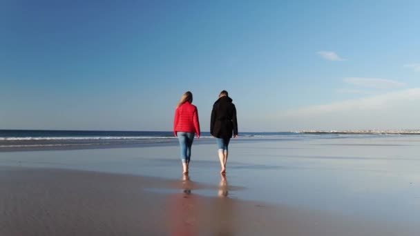 Caminhando Longo Uma Praia Dia Frio Outono Fotografia Viagem — Vídeo de Stock