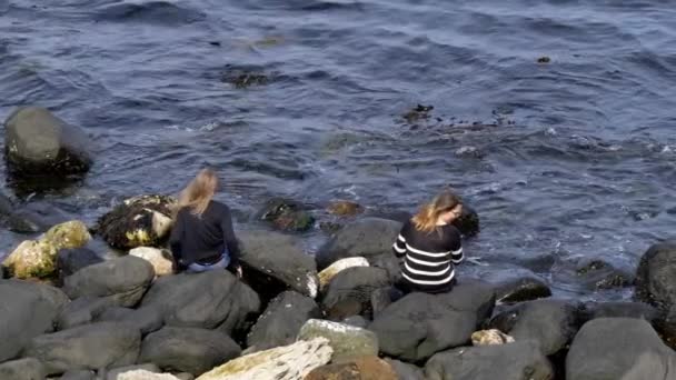 アイルランドの旅に2人の女の子が有名なカッセルの岩を訪問 — ストック動画