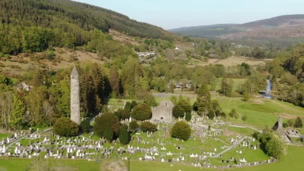 Glendalogh Lotu Nad Słynnym Zabytkiem Górach Wicklow Irlandii — Wideo stockowe