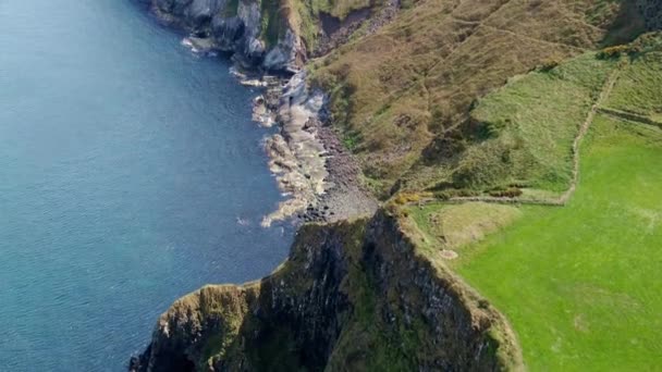 Ballycastle Kuzey Rlanda Carrick Rede Halat Köprüsü Havadan Görünümü — Stok video