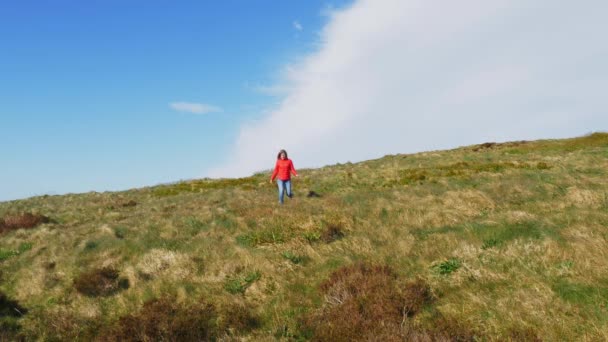 Spaziergang über das unendliche Grasland von binevenagh in Nordirland — Stockvideo