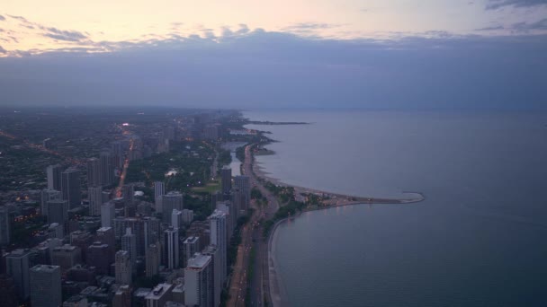 Chicago Lago Michigan Dall Alto Incredibile Vista Aerea Sera Chicago — Video Stock