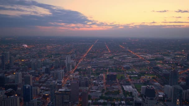 Chicago Góry Niesamowity Widok Lotu Ptaka Wieczorem — Wideo stockowe