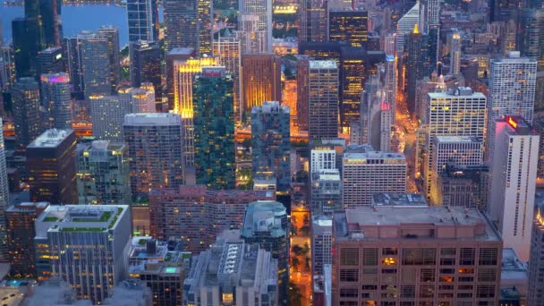 Skyscrapers Chicago Aerial View Night — Stock Video