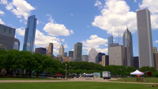 Prachtig Grant Park Met Uitzicht Skyline Van Chicago Chicago Usa — Stockvideo