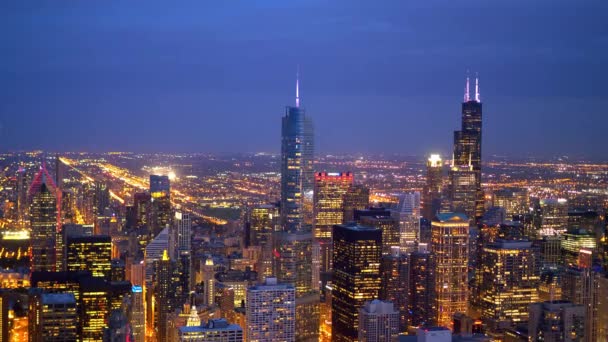 Citylights Chicago Night Aerial View — Stock Video