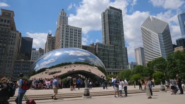 Park Millennium w Chicago ze słynną Bramą Chmury - CHICAGO, Stany Zjednoczone - czerwiec 11, 2019 — Wideo stockowe