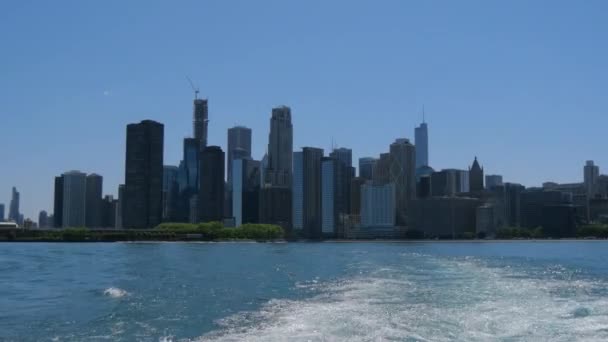 Widok Panoramę Chicago Jeziora Michigan Fotografia Podróżnicza — Wideo stockowe