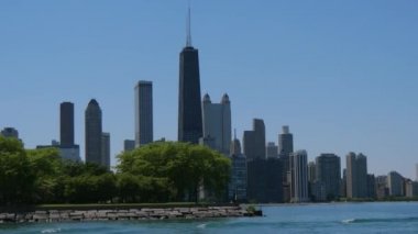 Michigan Gölü'nden Chicago'nun Silueti görünümü - seyahat fotoğrafçılığı